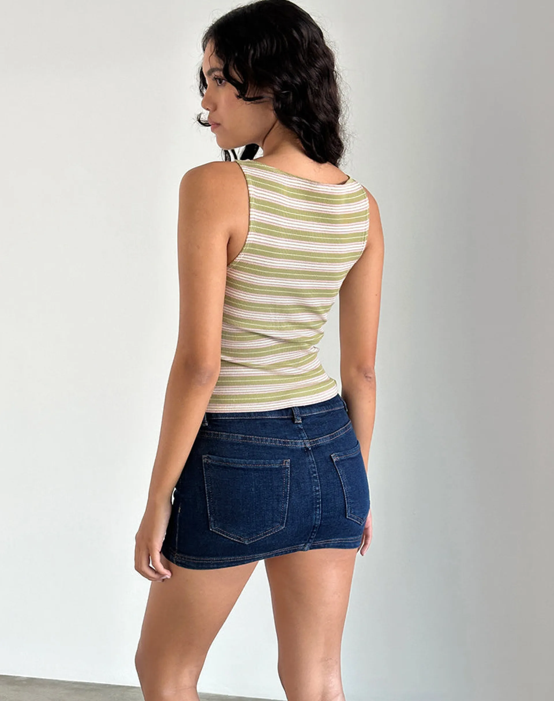 Motel Rocks Basic Tops | Strappy Tops-Dudley Vest Top in Green, Pink and White Stripe GreenPinkandWhiteStripe