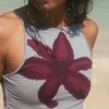 Motel Rocks Basic Tops | Vest Tops-Dudley Vest Top in Grey Marl Painted Flower GreyMarlPaintedFlower