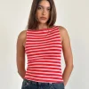 Motel Rocks Basic Tops | Vest Tops-Dudley Vest Top in Pink and Red Stripe PinkandRedStripe