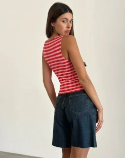 Motel Rocks Basic Tops | Vest Tops-Dudley Vest Top in Pink and Red Stripe PinkandRedStripe