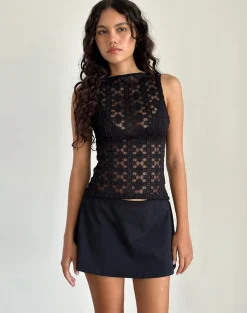 Motel Rocks Basics | Basic Tops-Dudley Vest Top in Regal Lace Black RegalLaceBlack
