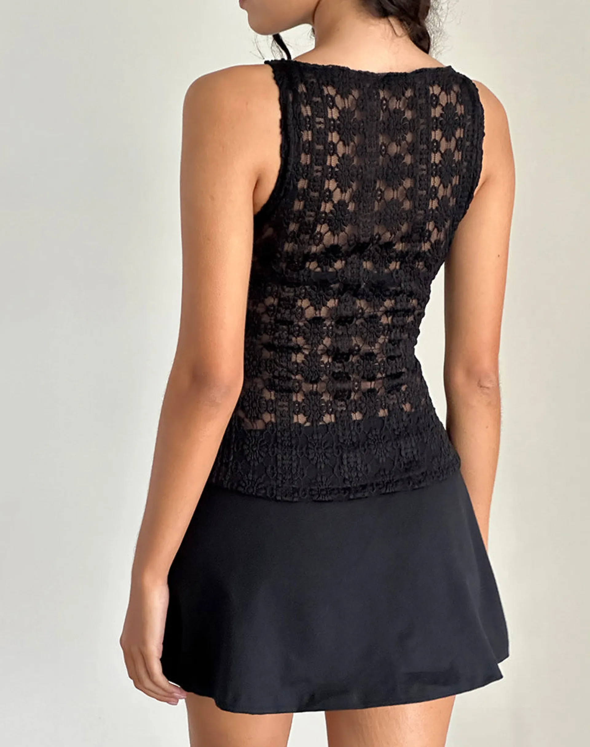 Motel Rocks Basics | Basic Tops-Dudley Vest Top in Regal Lace Black RegalLaceBlack