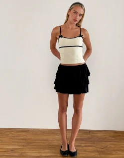 Motel Rocks Tailoring | Strappy Tops-Duta Cami Top in Cream with Black Bows