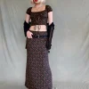 Motel Rocks Maxi Skirts-Easton Maxi Skirt in Dark Pink Rose Black