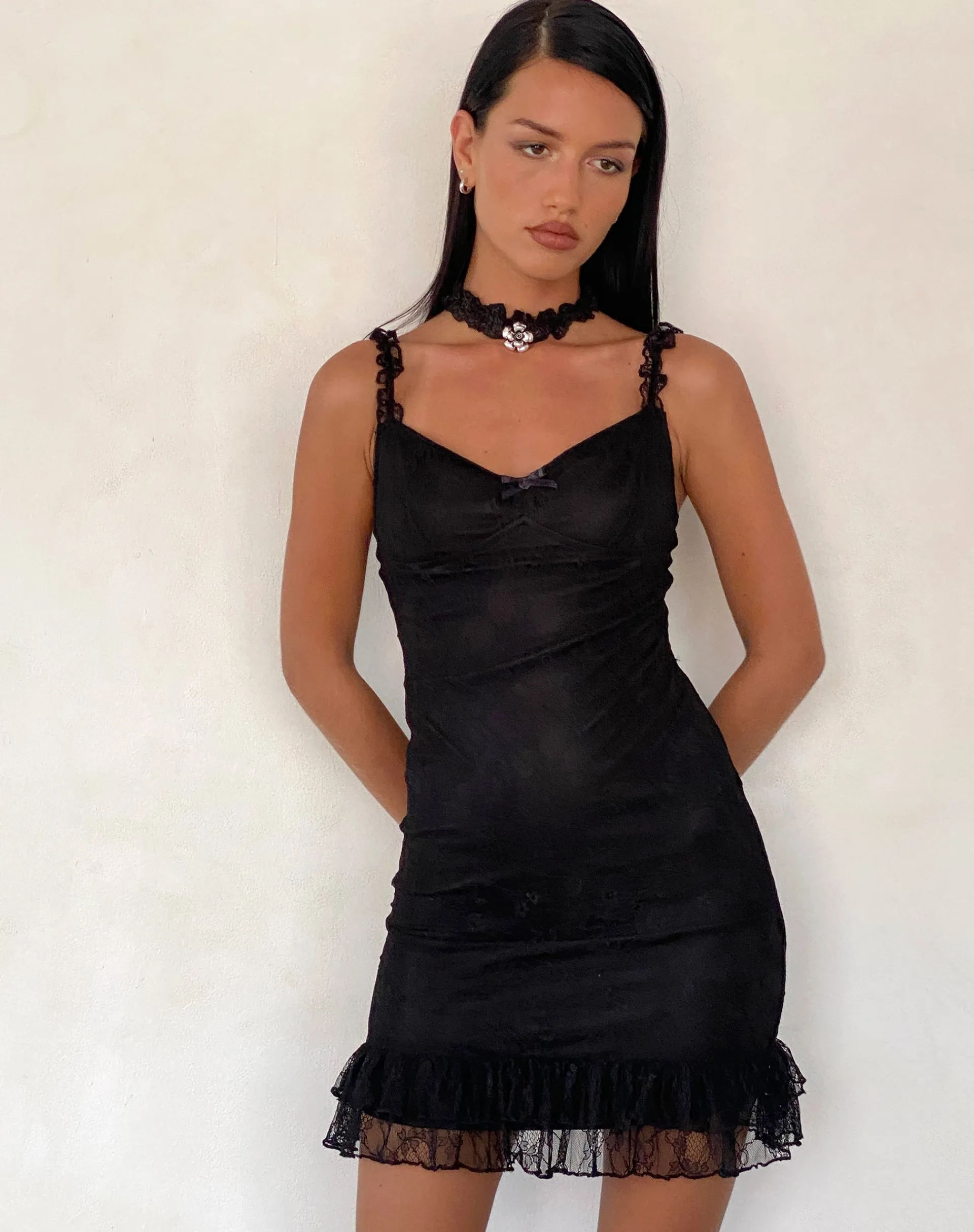 Motel Rocks Printed Dresses | Bodycon Dresses-Elaine Lace Mini Dress in Black