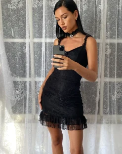 Motel Rocks Printed Dresses | Bodycon Dresses-Elaine Lace Mini Dress in Black