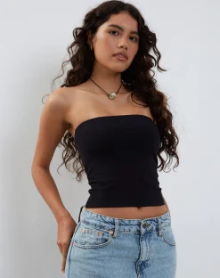 Motel Rocks Basic Tops | Bandeau Tops-Elia Heavy Lycra Bandeau Top in Lycra Black