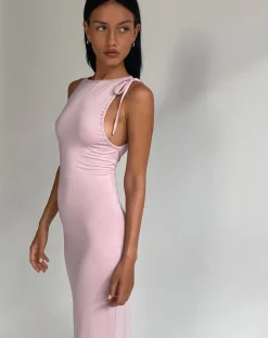 Motel Rocks Bodycon Dresses | Party Dresses-Elinor Maxi Dress in Slinky Baby Pink BabyPink