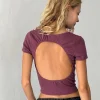 Motel Rocks Basic Tops-Elyto Ribbed Open Back Tee in Mauve
