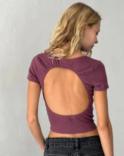 Motel Rocks Basic Tops-Elyto Ribbed Open Back Tee in Mauve