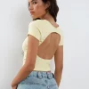 Motel Rocks Basic Tops-Elyto Ribbed Open Back Top in Buttercream