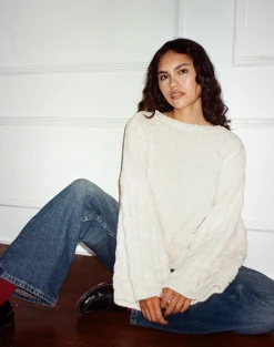 Motel Rocks Jumpers-Emarti Jumper in Luxe Chunky Knit Ivory