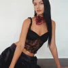 Motel Rocks Vest Tops | Lace Tops-Emilia Lace Frill Vest Top in Black