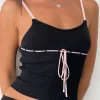 Motel Rocks Vest Tops | Strappy Tops-Emonie Cami Top in Black with Pink Binding BlackwithPinkBinding