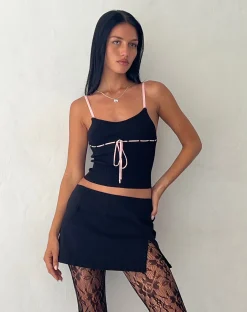 Motel Rocks Vest Tops | Strappy Tops-Emonie Cami Top in Black with Pink Binding BlackwithPinkBinding
