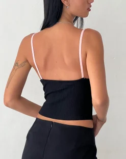 Motel Rocks Vest Tops | Strappy Tops-Emonie Cami Top in Black with Pink Binding BlackwithPinkBinding