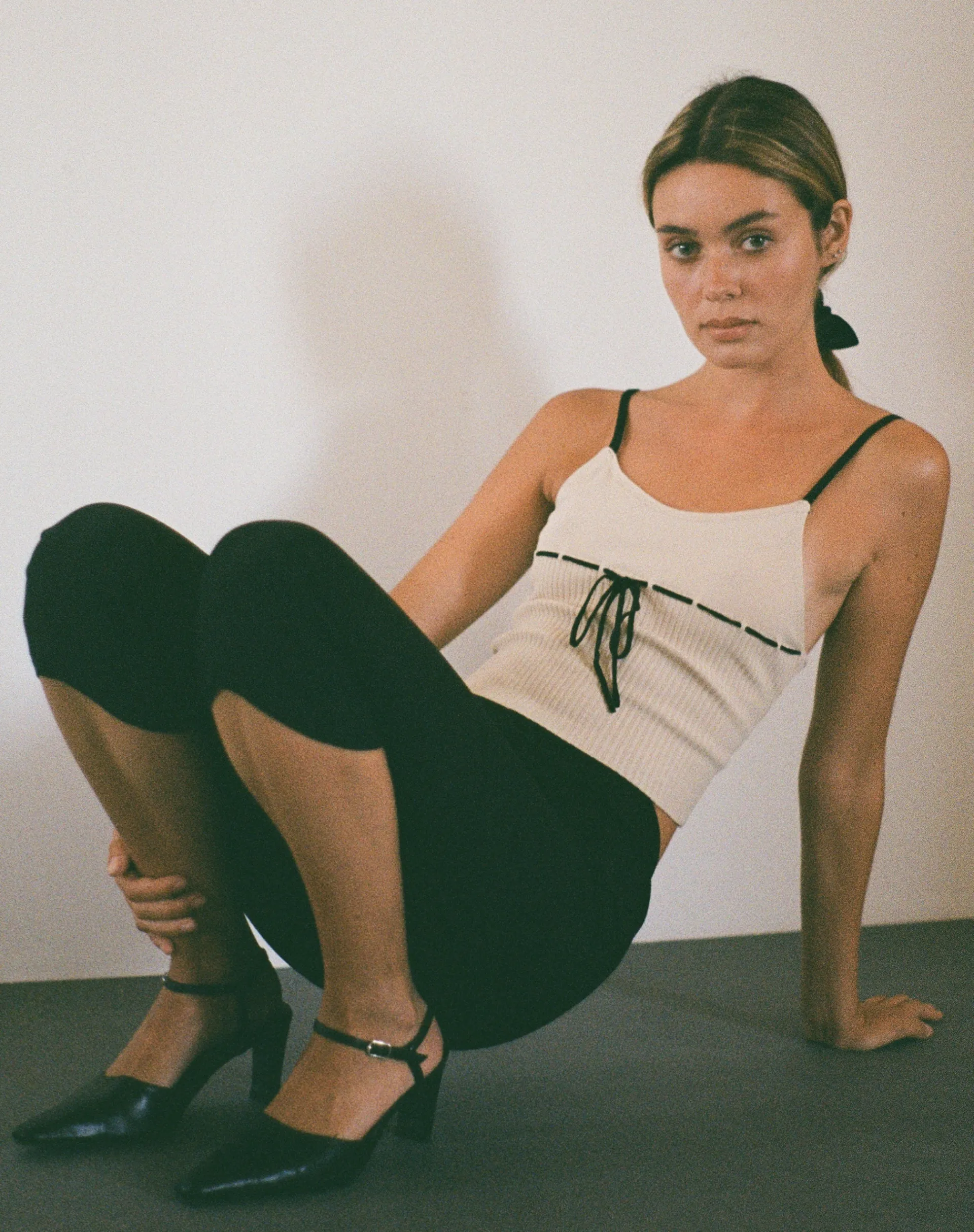 Motel Rocks Basics | Basic Tops-Emonie Cami Top in with Black Binding neutral