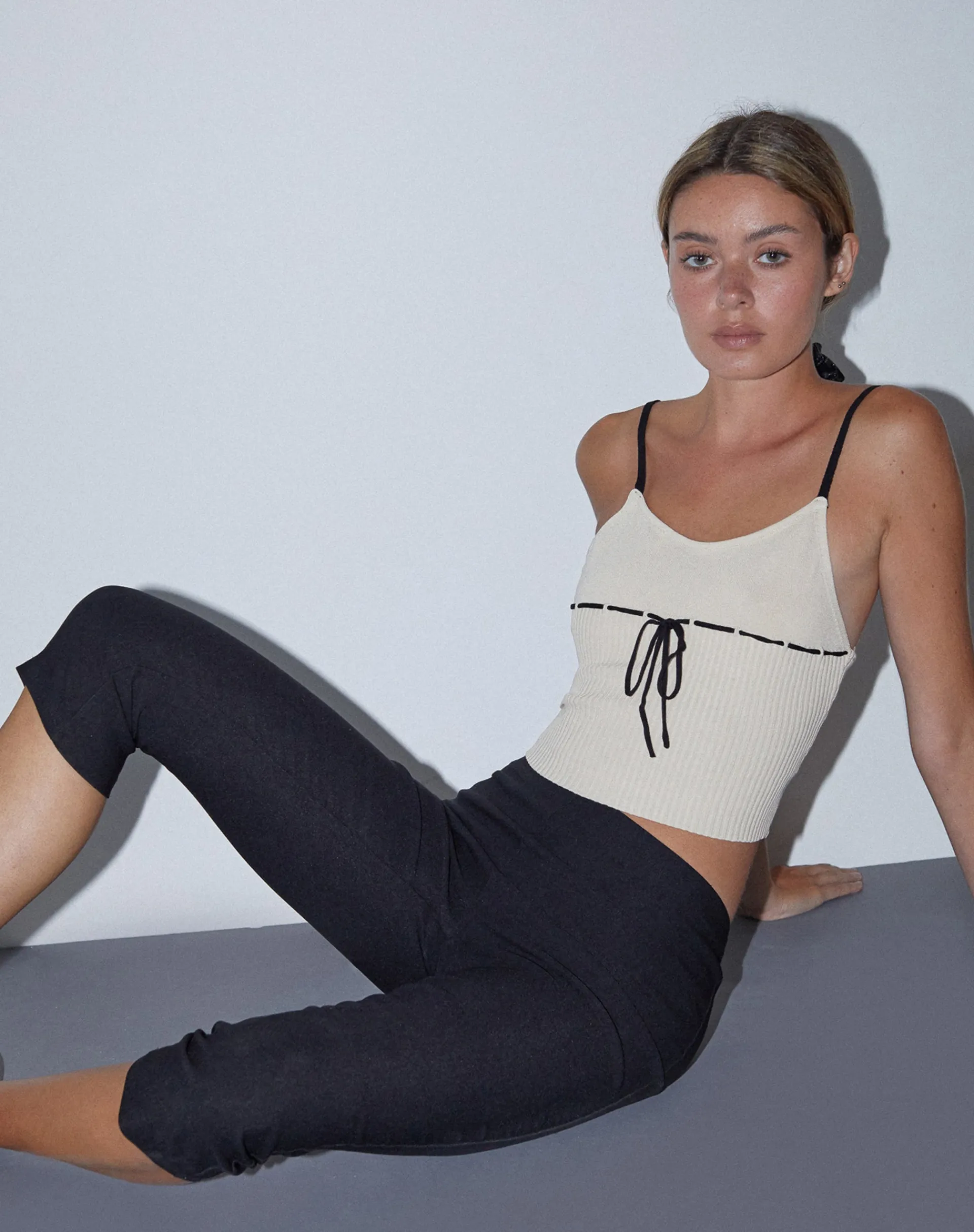 Motel Rocks Basics | Basic Tops-Emonie Cami Top in with Black Binding neutral