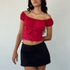 Motel Rocks Corset Tops | Crop Tops-Endah Bardot Top in Poplin Adrenaline Red