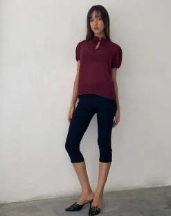 Motel Rocks Shirts And Blouses-Enzo High Neck Blouse in Oxblood Chiffon