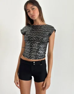 Motel Rocks Sequin Tops | Going Out Tops-Erika Backless Top in Black Gauzy Sequin BlackGauzySequin