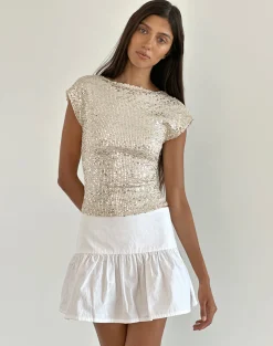 Motel Rocks Sequin Tops | Going Out Tops-Erika Backless Top in Neutral Sequin NeutralSequin