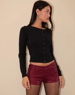 Motel Rocks Micro Shorts | Co-Ords-Erna Micro Shorts in Drape Mini Sequin Maroon DrapeMiniSequinMaroon