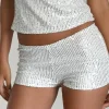 Motel Rocks Micro Shorts-Erna Micro Shorts in Silver Chrome Sequin SilverChromeSequin