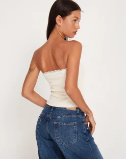 Motel Rocks Basics | Bandeau Tops-Ernie Bandeau Rib Top in ivory