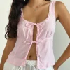 Motel Rocks Basic Tops | Strappy Tops-Esau Tie Front Top in Light Pink Private Slub LightPinkPrivateSlub
