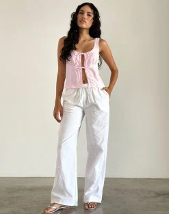 Motel Rocks Basic Tops | Strappy Tops-Esau Tie Front Top in Light Pink Private Slub LightPinkPrivateSlub