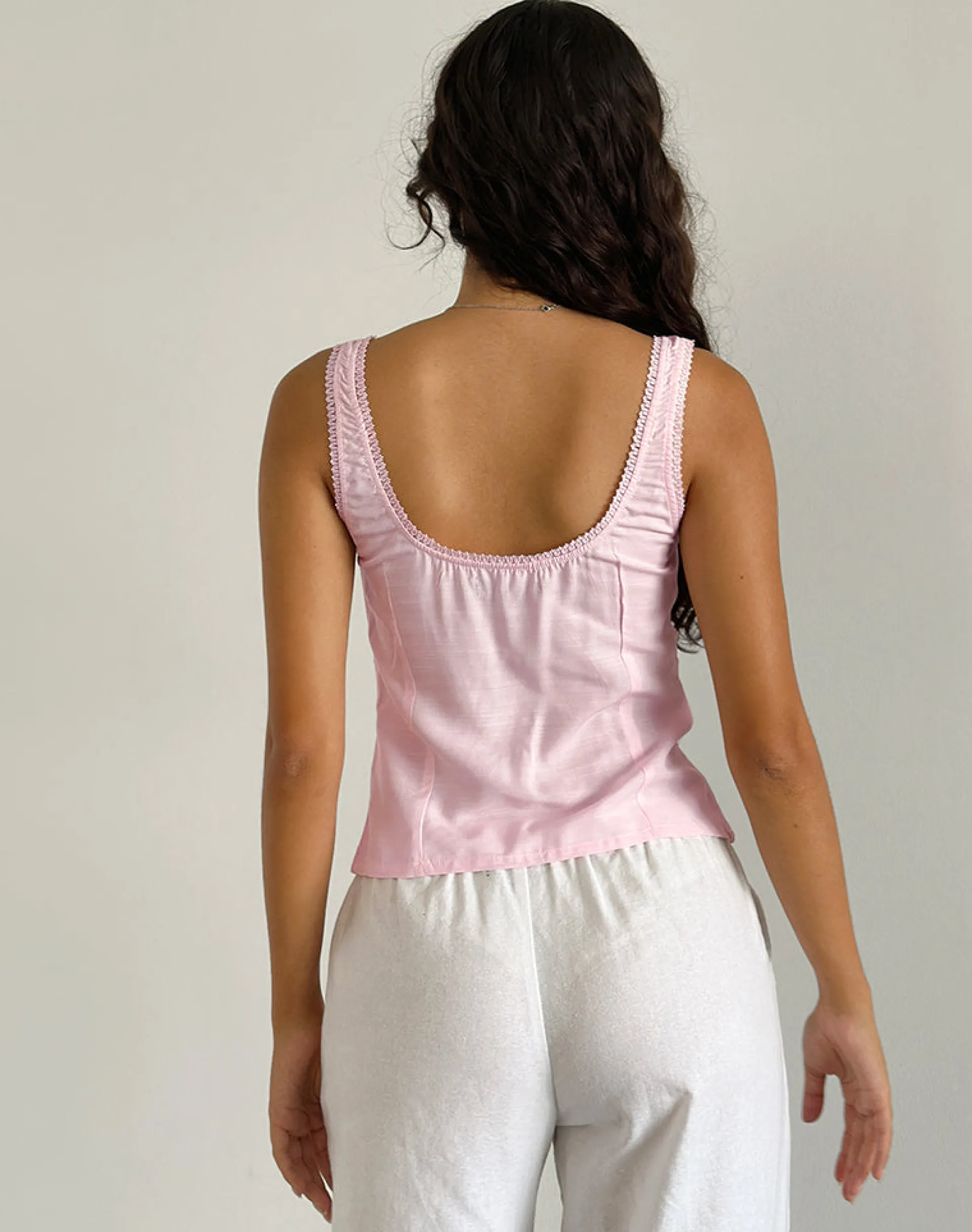 Motel Rocks Basic Tops | Strappy Tops-Esau Tie Front Top in Light Pink Private Slub LightPinkPrivateSlub