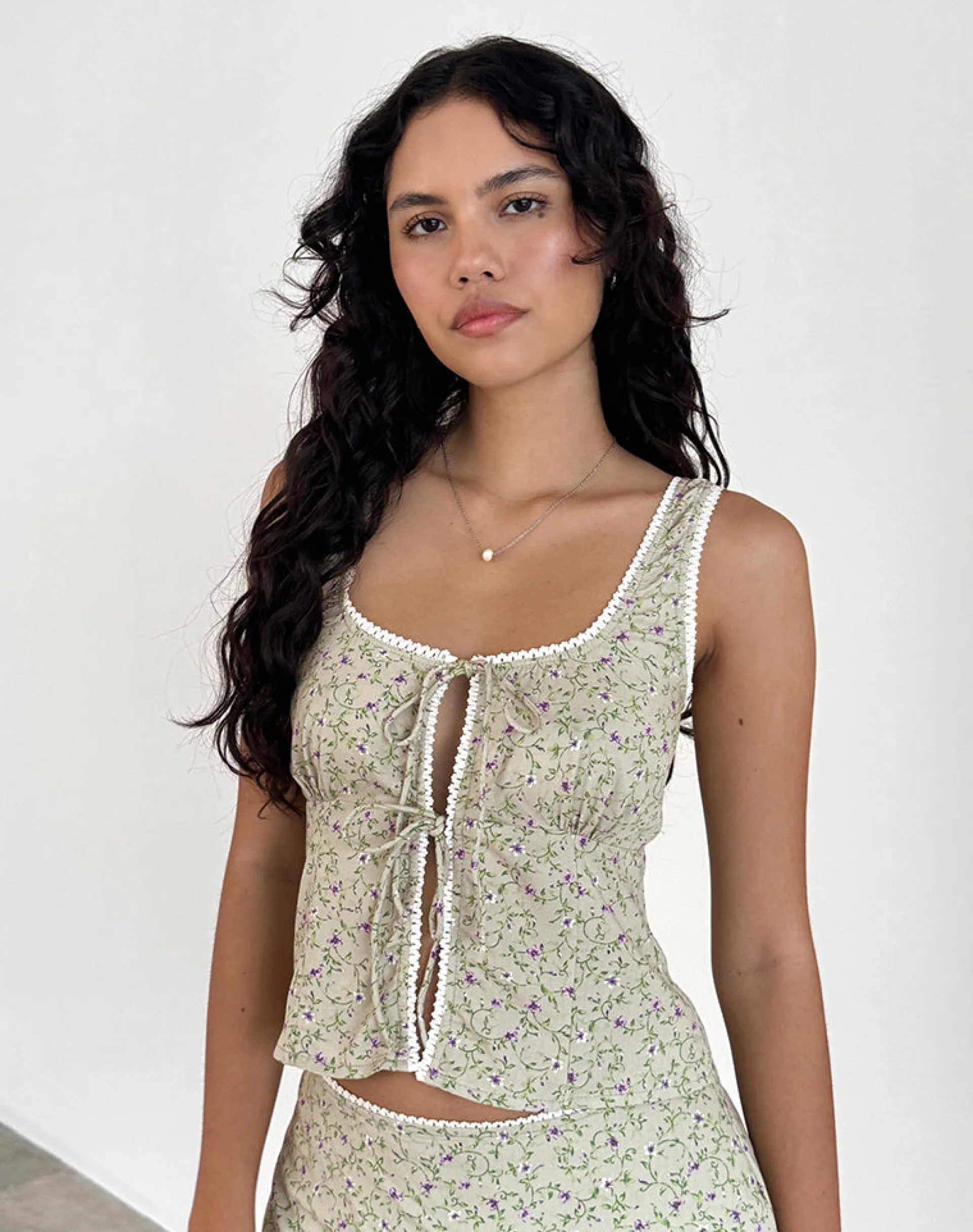 Motel Rocks Co-Ords-Esau Tie Front Top in Parma Violet ParmaViolet