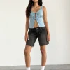 Motel Rocks Basic Tops | Vest Tops-Esau Tie Front Top in Private Slub Nantucket Blue PrivateSlubNantucketBlue