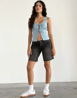Motel Rocks Basic Tops | Vest Tops-Esau Tie Front Top in Private Slub Nantucket Blue PrivateSlubNantucketBlue