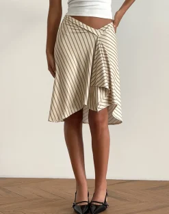 Motel Rocks Co-Ords | A Line Skirts-Esmeray Midi Skirt in Yellow Diagonal Stripe