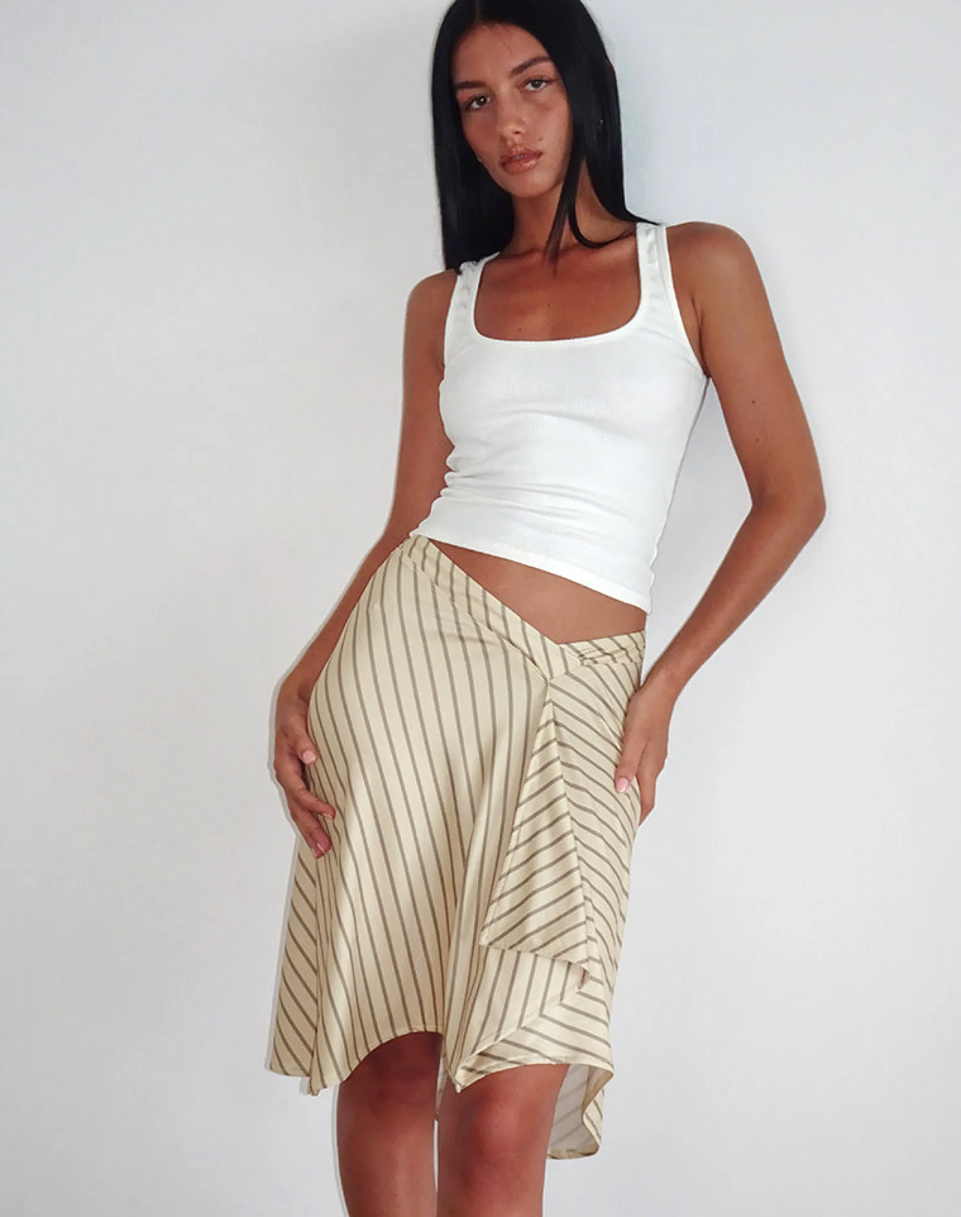 Motel Rocks Co-Ords | A Line Skirts-Esmeray Midi Skirt in Yellow Diagonal Stripe