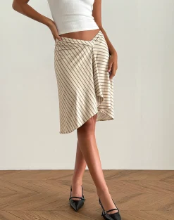 Motel Rocks Co-Ords | A Line Skirts-Esmeray Midi Skirt in Yellow Diagonal Stripe