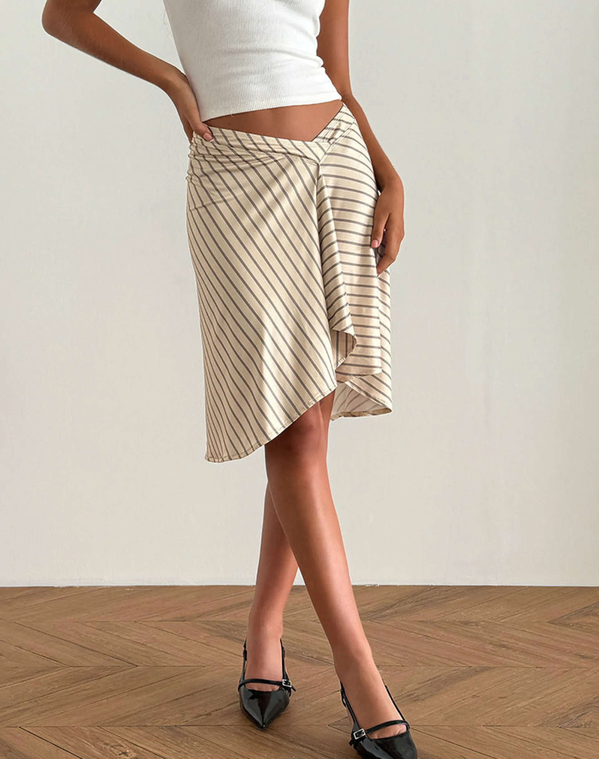 Motel Rocks Co-Ords | A Line Skirts-Esmeray Midi Skirt in Yellow Diagonal Stripe