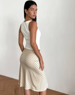 Motel Rocks Co-Ords | A Line Skirts-Esmeray Midi Skirt in Yellow Diagonal Stripe
