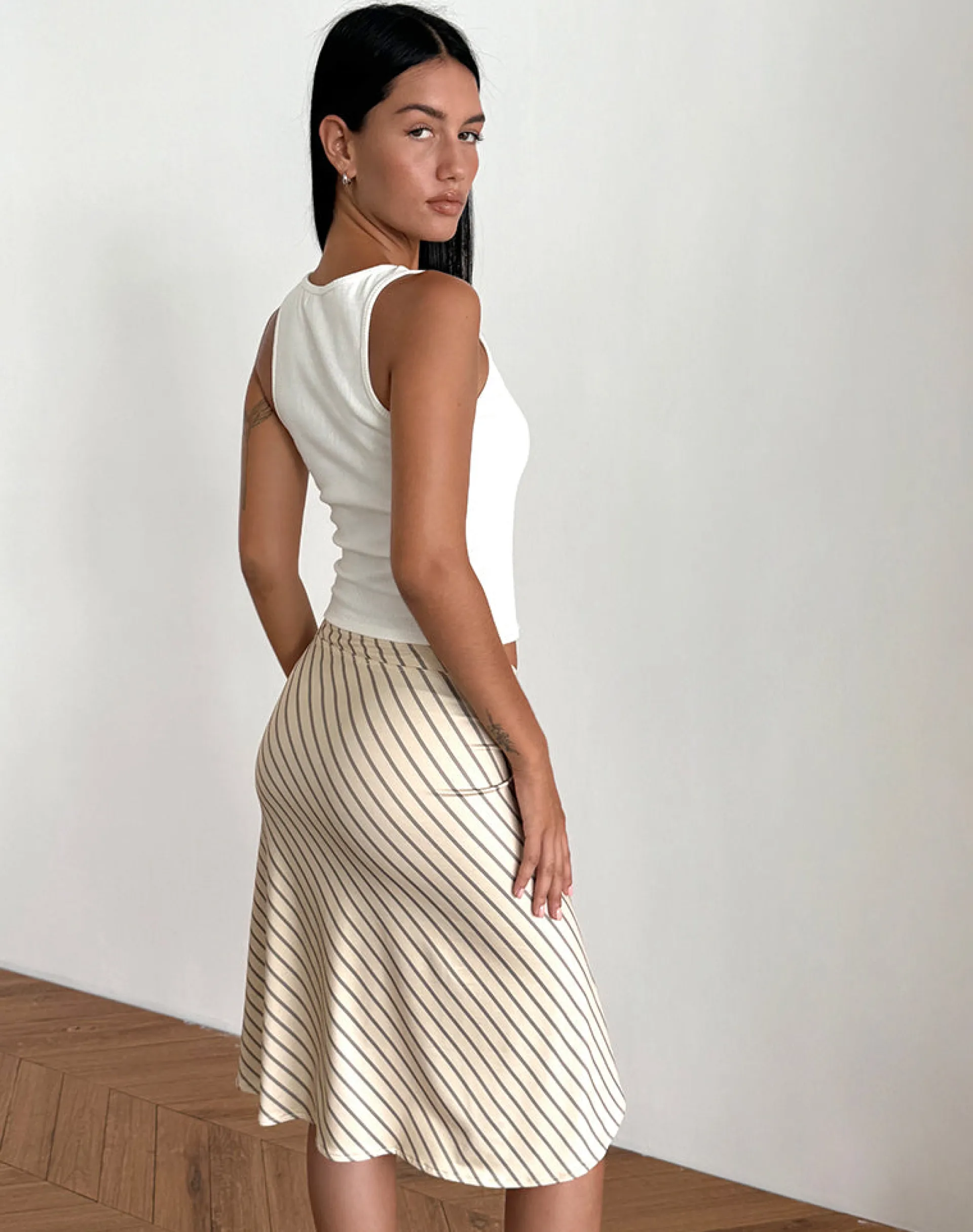 Motel Rocks Co-Ords | A Line Skirts-Esmeray Midi Skirt in Yellow Diagonal Stripe