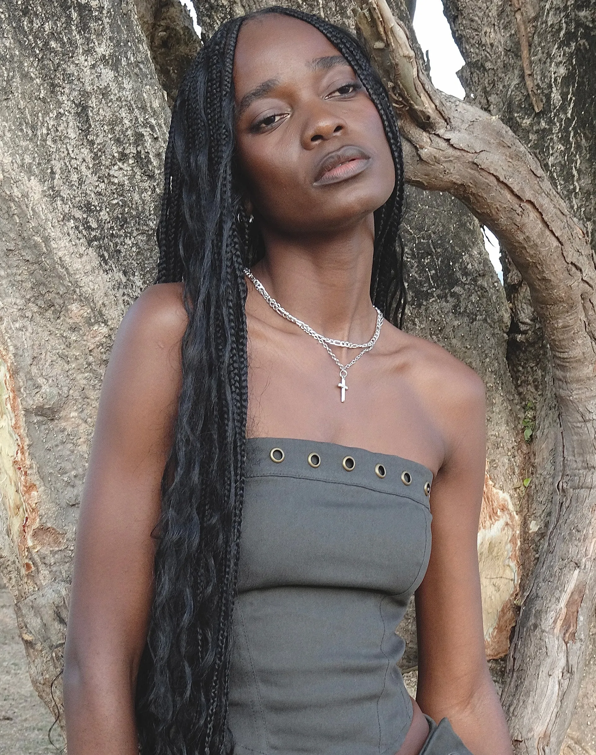Motel Rocks Corset Tops | Bandeau Tops-Estel Eyelet Bandeau Top in Charcoal Grey