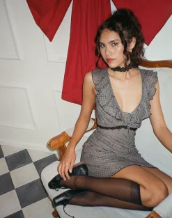 Motel Rocks Mini Dresses-Esther Mesh Mini Dress in Queen of Heart Print