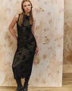 Motel Rocks Printed Dresses | Bodycon Dresses-Estoria Midi Dress Black Rose Flock