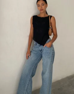 Motel Rocks Vest Tops | Basic Tops-Etta Knitted Vest Top in black