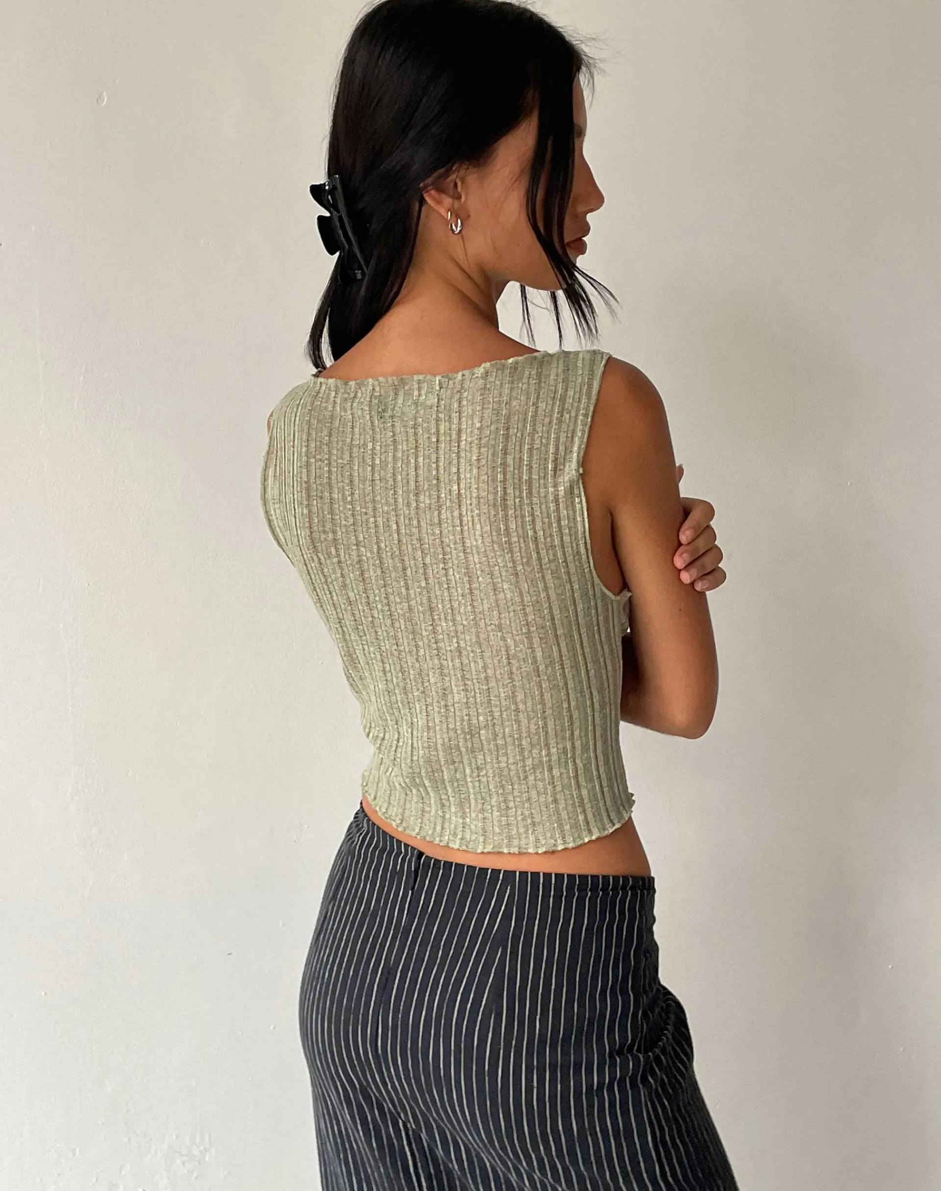 Motel Rocks Vest Tops | Basic Tops-Etta Knitted Vest Top in sage