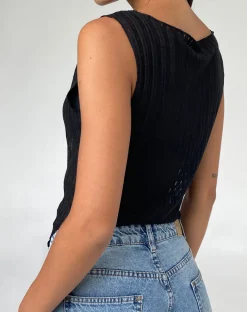 Motel Rocks Vest Tops | Basic Tops-Etta Knitted Vest Top in black