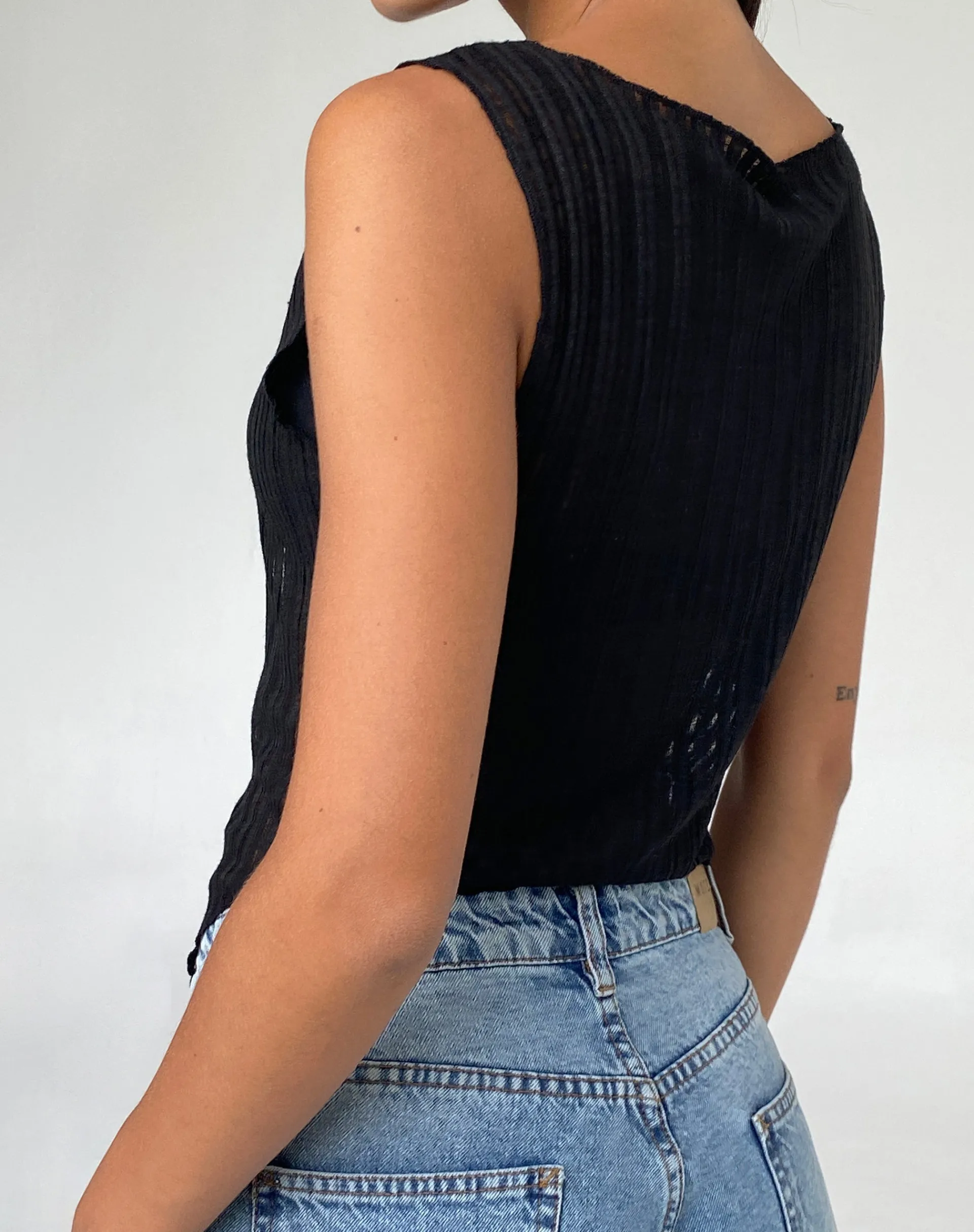 Motel Rocks Vest Tops | Basic Tops-Etta Knitted Vest Top in black