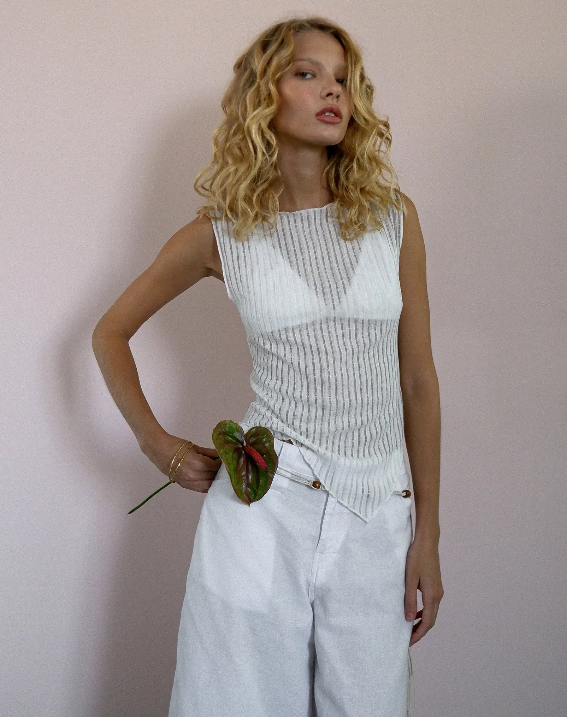 Motel Rocks Basic Tops-Etta Knitted Vest Top In Ivory