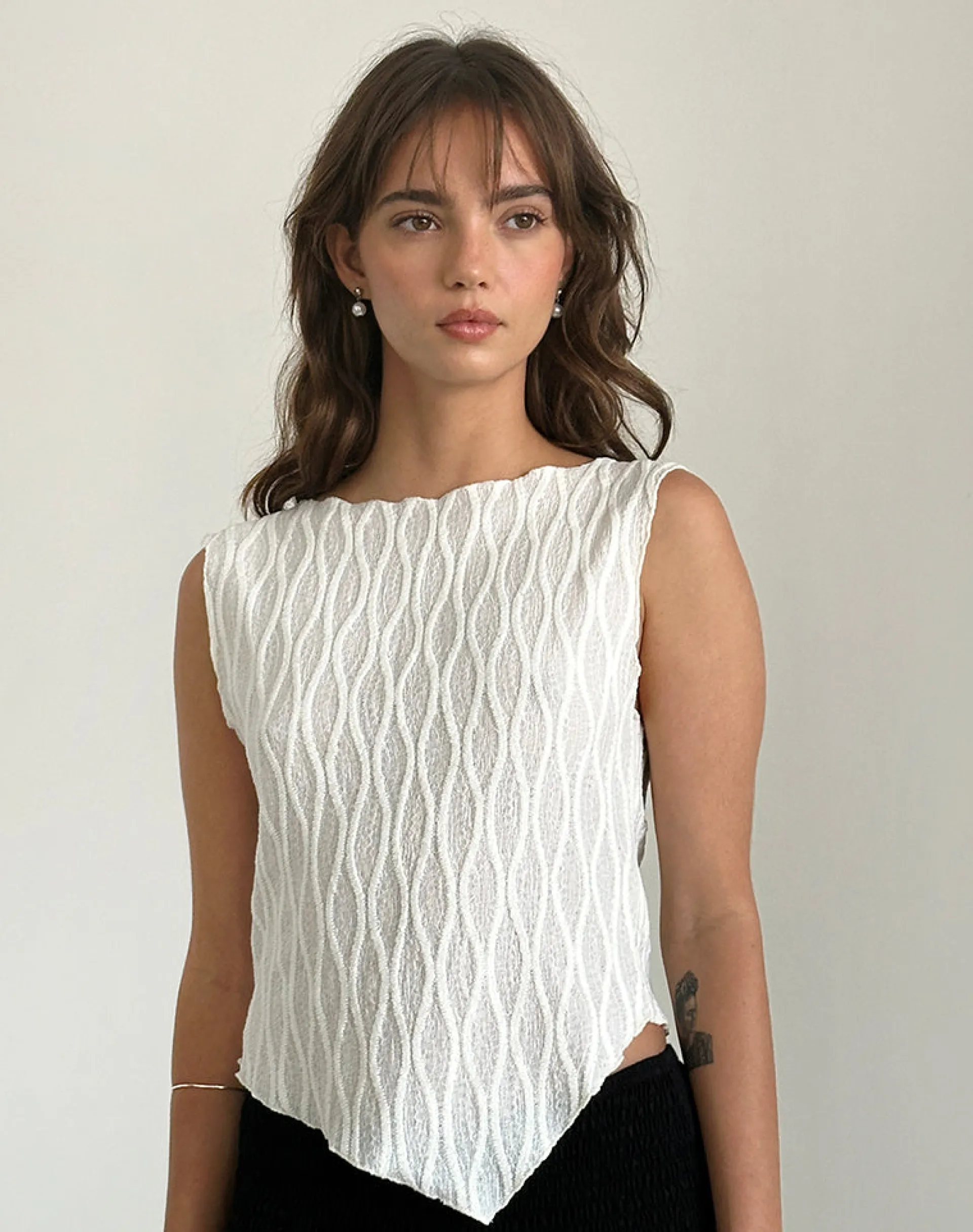 Motel Rocks Basic Tops | Vest Tops-Etta Vest Top in Crinkle Ivory CrinkleIvory